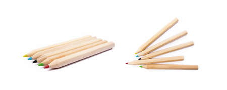 Wooden colorful ordinary pencils isolated on a white backgroundの写真素材