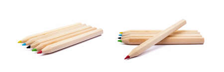 Wooden colorful ordinary pencils isolated on a white backgroundの写真素材