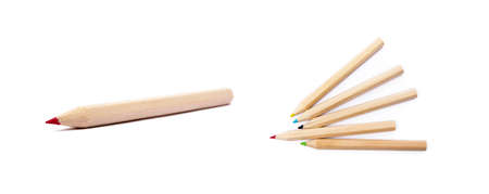 Wooden colorful ordinary pencils isolated on a white backgroundの写真素材