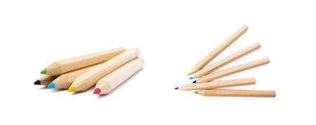 Wooden colorful ordinary pencils isolated on a white backgroundの写真素材