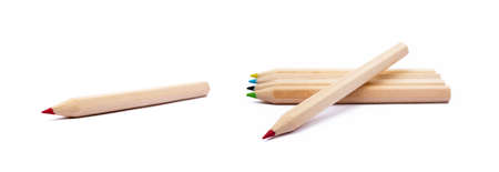 Wooden colorful ordinary pencils isolated on a white backgroundの写真素材