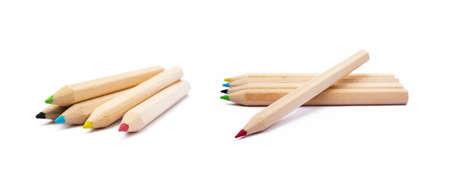 Wooden colorful ordinary pencils isolated on a white backgroundの写真素材
