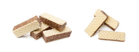 Crispy wafers with creamy hazelnut filling isolated on white backgroundの写真素材