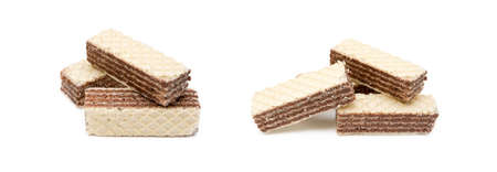 Crispy wafers with creamy hazelnut filling isolated on white backgroundの写真素材