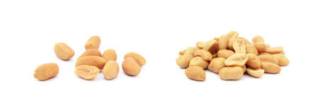 Roasted salted peanuts isolated on a white backgroundの写真素材