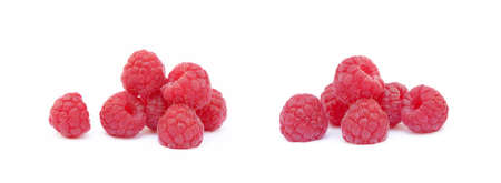 Fresh ripe raspberries isolated on white backgroundの写真素材