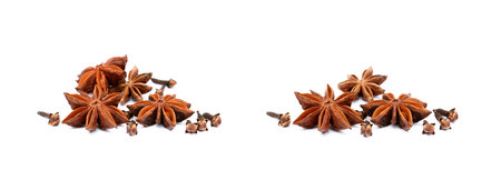 Aromatic star anise and cloves isolated on white backgroundの写真素材