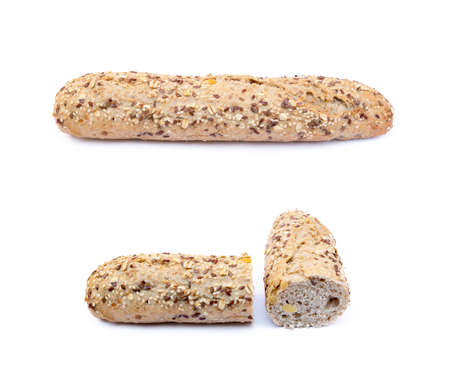 Whole wheat bread isolated on white backgroundの写真素材