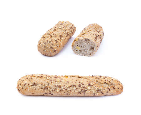 Whole wheat bread isolated on white backgroundの写真素材