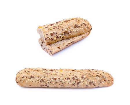 Whole wheat bread isolated on white backgroundの写真素材