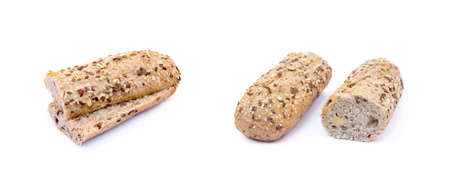 Whole wheat bread isolated on white backgroundの写真素材