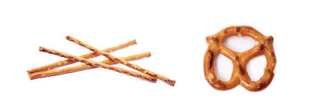 Salty cracker pretzel isolated on white backgroundの写真素材