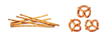 Salty cracker pretzel isolated on white backgroundの写真素材