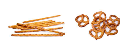 Salty cracker pretzel isolated on white backgroundの写真素材