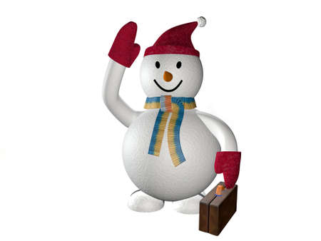 3d smiling snow man in a cap and mittens, on a white backgroundの写真素材