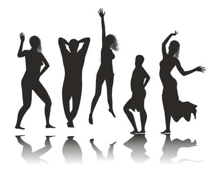 silhouettes of young confident people over whiteのイラスト素材