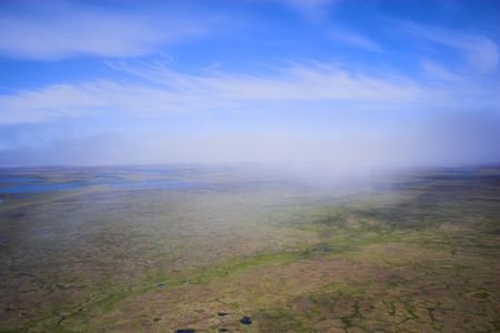 Aerial photos of arctic tundra wetlands for backgrounds and textures の写真素材