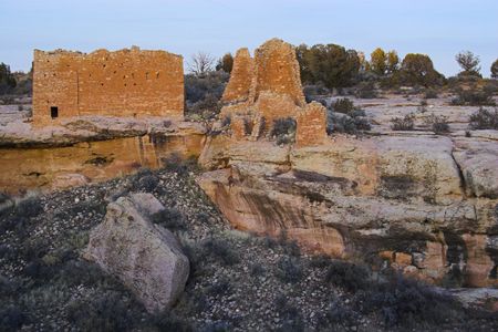Ancient ruins of pre-historic Indian cultures of American southwest and surroundings, Hovenweep National Monumentの写真素材