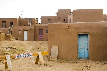 Fragments of architecture, houses, churches, cemetery at the International Historic Heritage Site in Taos Indian village and a nearby town の写真素材