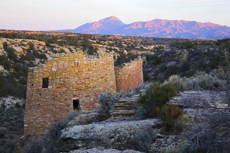 Ancient ruins of pre-historic Indian cultures of American southwest and surroundings, Hovenweep National Monumentの写真素材