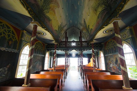 Interior of church painted with Biblical scenes in Hawaiiのeditorial素材