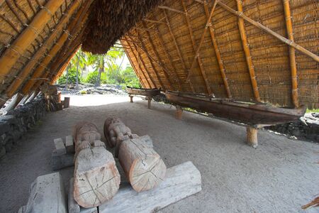 Under bamboo roof of  ancient temple in Hawaiiの写真素材