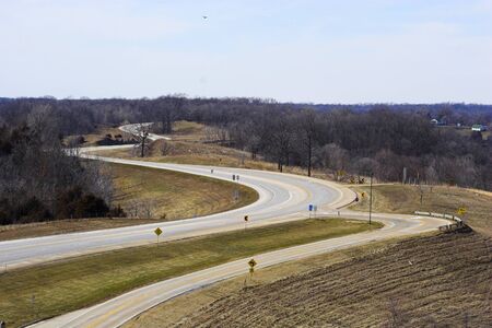 Aerial view of road junction in Iowaの写真素材