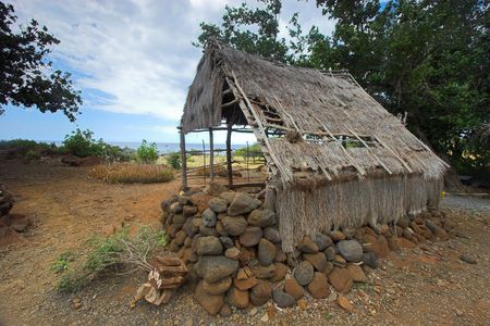 Ancient wooden temple and settlement in Hawaiiの写真素材