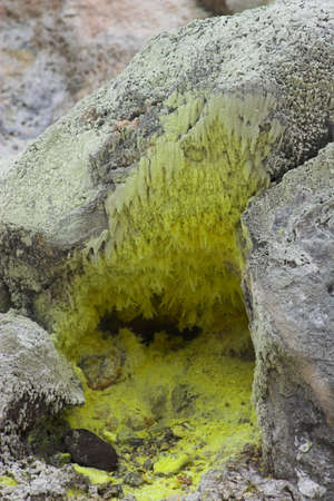 Barren bottom of Kilauea Crater with sulfur gases in Hawaii Volcanoes National Parkの写真素材