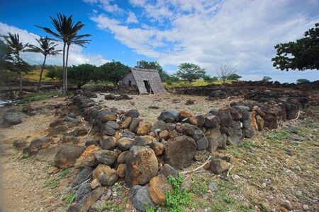 Ancient wooden temple and settlement in Hawaiiの写真素材