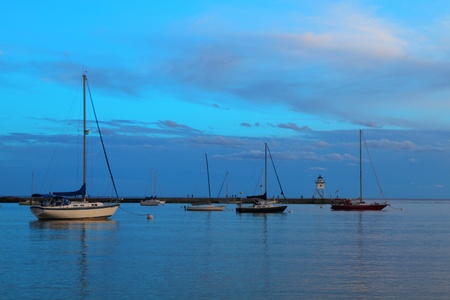 Beautiful pier on the lake in Grand Marais, Minnesota, USAの写真素材