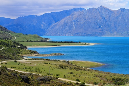 Beautiful lake Wanaka in Otago Region, South Island, New Zealandの写真素材