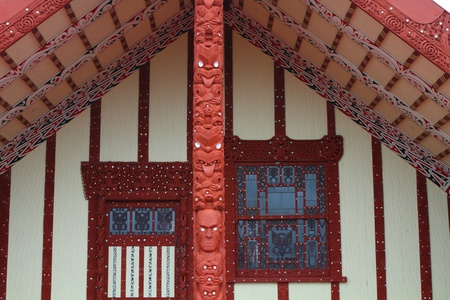 Traditional Maori meeting house  in Rotorua, North Island, New Zealandの写真素材
