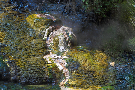 Colorful hot spring crater in Rotorua, New Zealandの写真素材