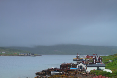 Remote fishing village in Nordic landscape of Canadaの写真素材