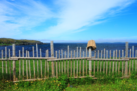 Wooden fence texture on the site of Viking settlement in in Newfoundland, Canadaの写真素材