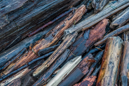 Macro shot of a pile of driftwood.の写真素材