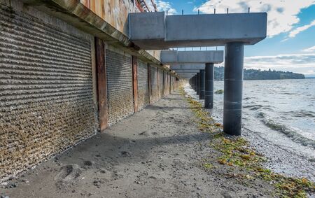 A view of a walkway that is under constrtuction at Redondo Beach, Washington.の写真素材