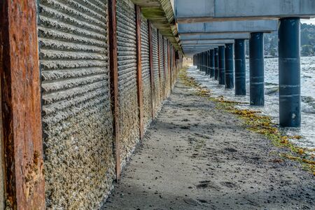 A view from beneath the construction of a new walkway in Redondo Beach, Washington.の写真素材