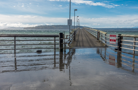 A view of the fishing pier in Des Moines, Washington.の写真素材
