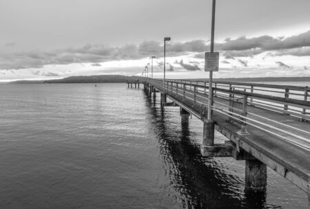 A view of the pier in Des Mointes, Washington. Black and white image.の写真素材