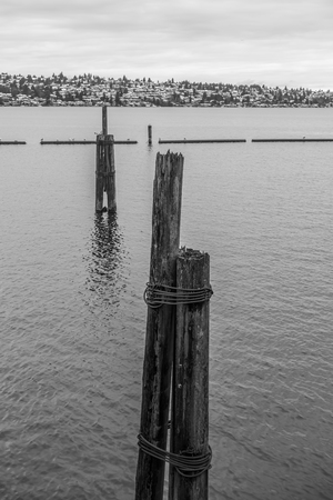 Snow covers rooftops of homes in Renton, Washington.の写真素材