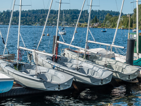 A view of sailboats at Gene Coulon Park in Renton, Washington.の写真素材
