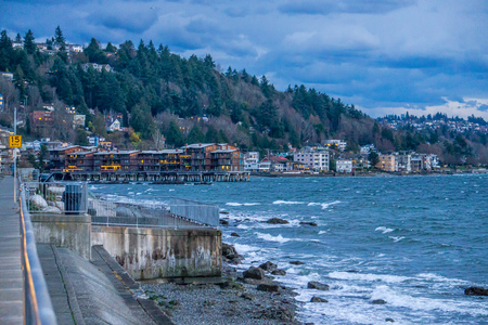 A view of homes along the West Seattle shoreline.の写真素材