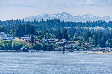 Aview of home along the Puget Sound near Tacoma, Washington.の写真素材