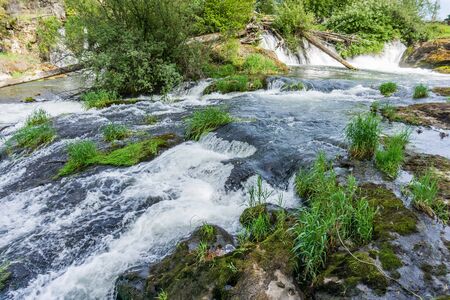 A view of Tumwater Falls andrapids.の写真素材