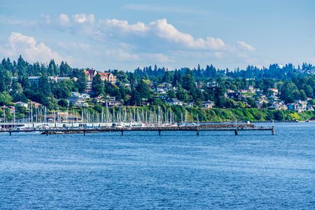 Homes and a marina in Des Moinese, Washington.の写真素材