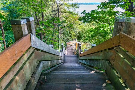 Steep stairs lead to the water at Marine View Park in Normandy Park, Washington.の写真素材