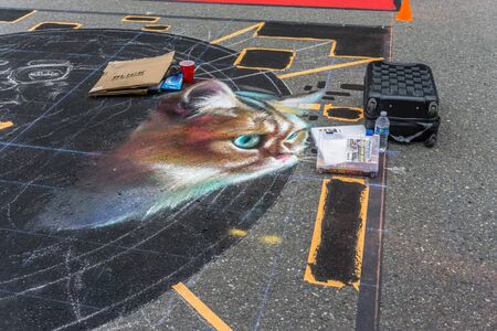 REDMOND WA., USA  -AUGUST 16,  2019: The firsft day of Chalkfest event. A view of the beginnigs of artistiic expressions.のeditorial素材