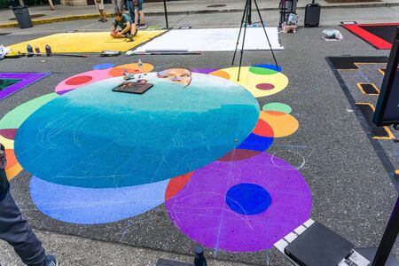 REDMOND WA., USA  -AUGUST 16,  2019: The firsft day of Chalkfest event. A view of the beginnigs of...